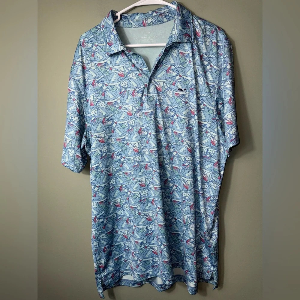 Vineyard Vines Men’s Performance Polo Swordfish Sailfish Marlins Blue L